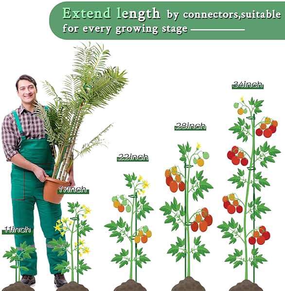 Plant Stakes 17inch &11inch SupKing Adjustable Length Plant Support Stake 16Pcs Orchid Stick with Clips for Indoor Outdoor,Garden Pole for Potted Tomato Amaryllis Vegetables Comes with 20 Ties (Green) - Image 3