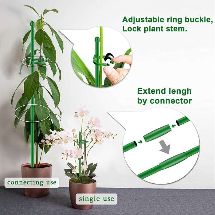 Plant Stakes 17inch &11inch SupKing Adjustable Length Plant Support Stake 16Pcs Orchid Stick with Clips for Indoor Outdoor,Garden Pole for Potted Tomato Amaryllis Vegetables Comes with 20 Ties (Green) - Image 4