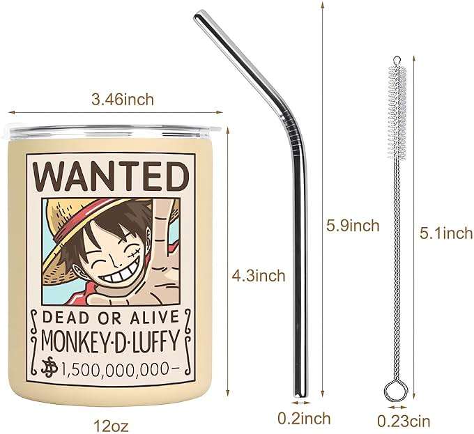 BayJew 12 oz Vacuum Insulated Tumblers with Lid and Straw, Double-Walled Stainless Steel Coffee Mug for Office Home,Cute One Piece Manga Anime Gifts - Image 3