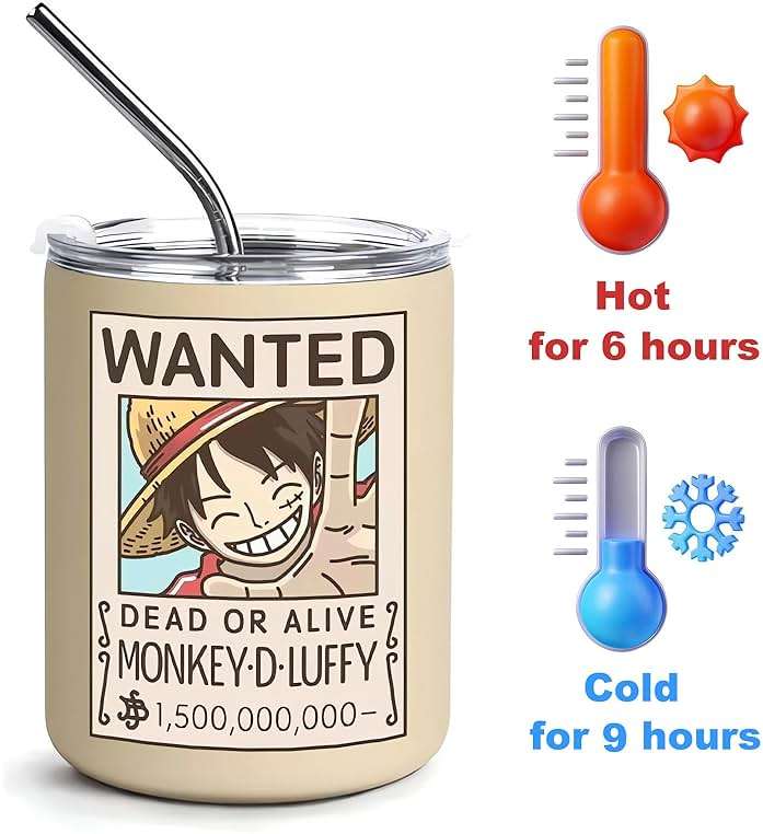BayJew 12 oz Vacuum Insulated Tumblers with Lid and Straw, Double-Walled Stainless Steel Coffee Mug for Office Home,Cute One Piece Manga Anime Gifts - Image 5