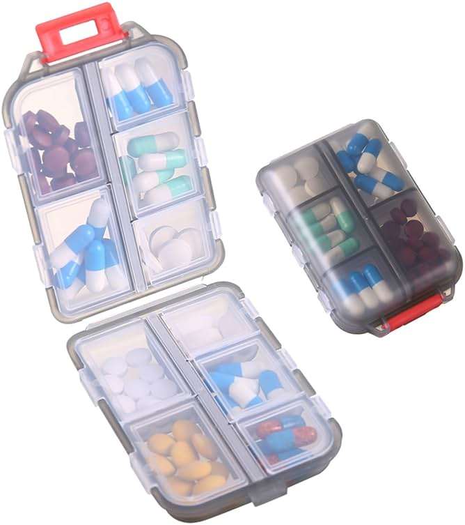 Zuihug 1Pack Travel Pill Organizer - 10 Compartments Pill Case, Compact and Portable Pill Box, Perfect for On-The-Go Storage, Pill Holder for Purse Gray - Image 1