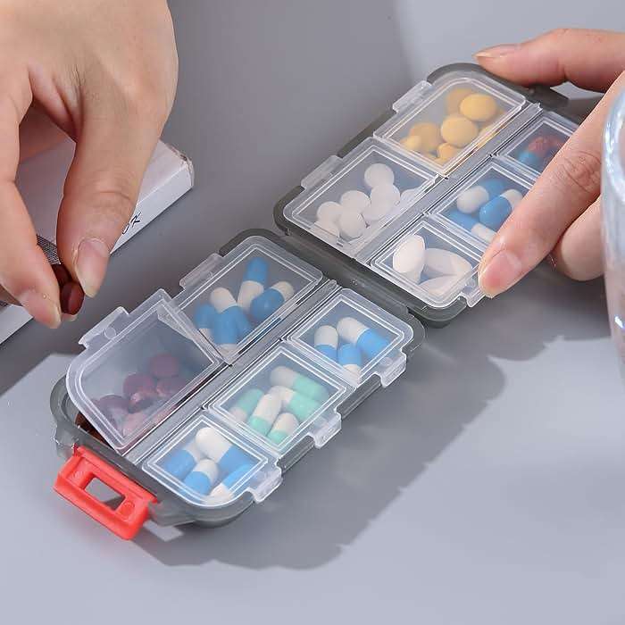 Zuihug 1Pack Travel Pill Organizer - 10 Compartments Pill Case, Compact and Portable Pill Box, Perfect for On-The-Go Storage, Pill Holder for Purse Gray - Image 4