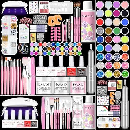 SAVILAND Acrylic Nail Kit with Drill: Professional Acrylic Nail Set for Beginners with Everything U V Light 3 Colors Gel Polish Decorations Nails Tools for Home Salon Use Christmas Gift Set - Image 1