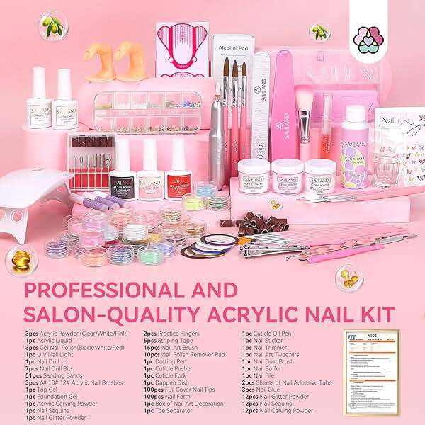 SAVILAND Acrylic Nail Kit with Drill: Professional Acrylic Nail Set for Beginners with Everything U V Light 3 Colors Gel Polish Decorations Nails Tools for Home Salon Use Christmas Gift Set - Image 2