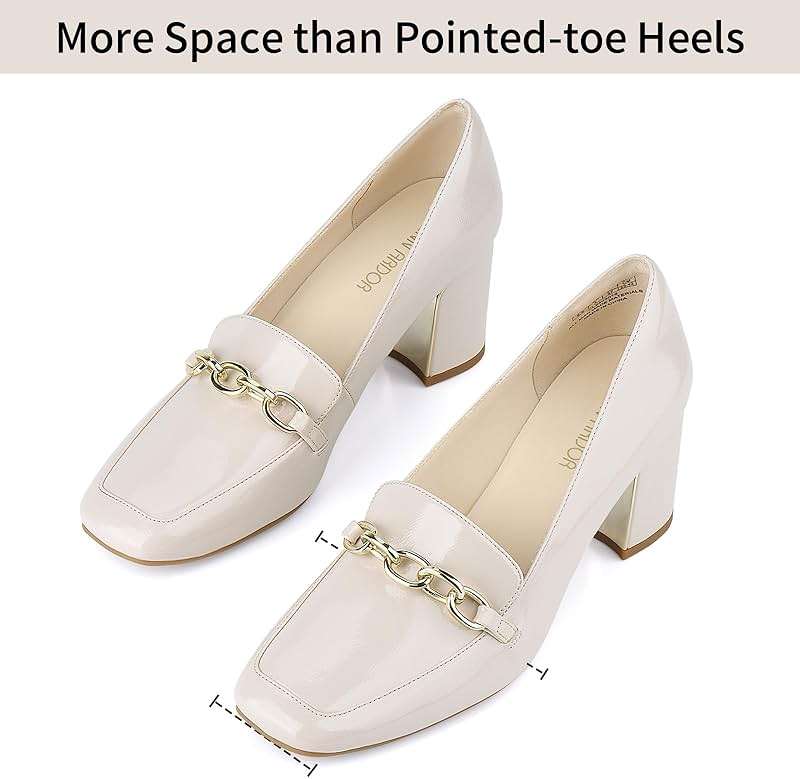 JENN ARDOR Heeled Loafers for Women Block Heel Loafers Comfortable Square Toe Chunky Pumps for Women Work Heels Office Shoes Ladies Professional Classy Dressy Shoes with Chain - Image 5