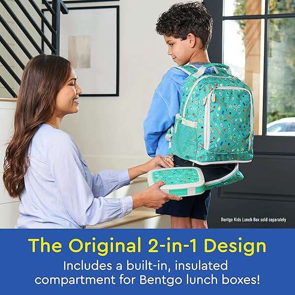 Bentgo Kids 2-in-1 Backpack & Insulated Lunch Bag - Durable 16” Backpack & Lunch Container in Unique Prints for School & Travel - Water Resistant, Padded & Large Compartments (Bug Buddies) - Image 2