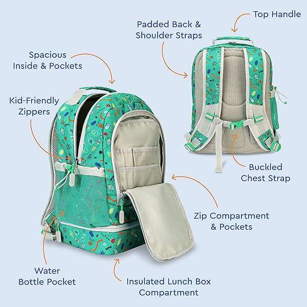 Bentgo Kids 2-in-1 Backpack & Insulated Lunch Bag - Durable 16” Backpack & Lunch Container in Unique Prints for School & Travel - Water Resistant, Padded & Large Compartments (Bug Buddies) - Image 3