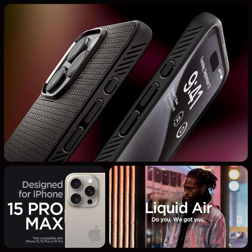 Spigen Liquid Air Designed for iPhone 15 Pro Max Case (2023) [Military-Grade Protection] - Matte Black - Image 2