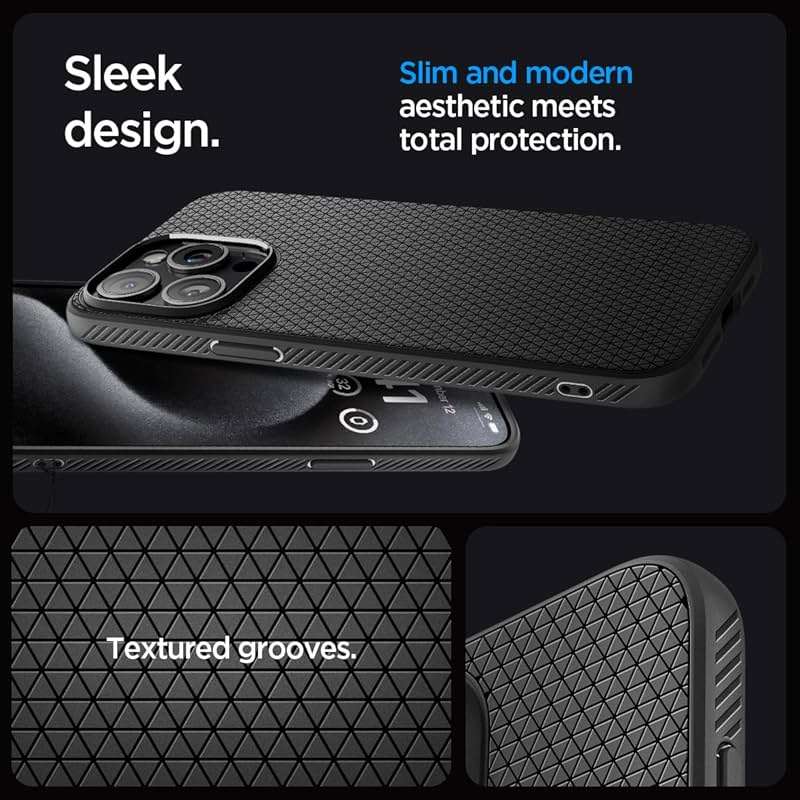 Spigen Liquid Air Designed for iPhone 15 Pro Max Case (2023) [Military-Grade Protection] - Matte Black - Image 3