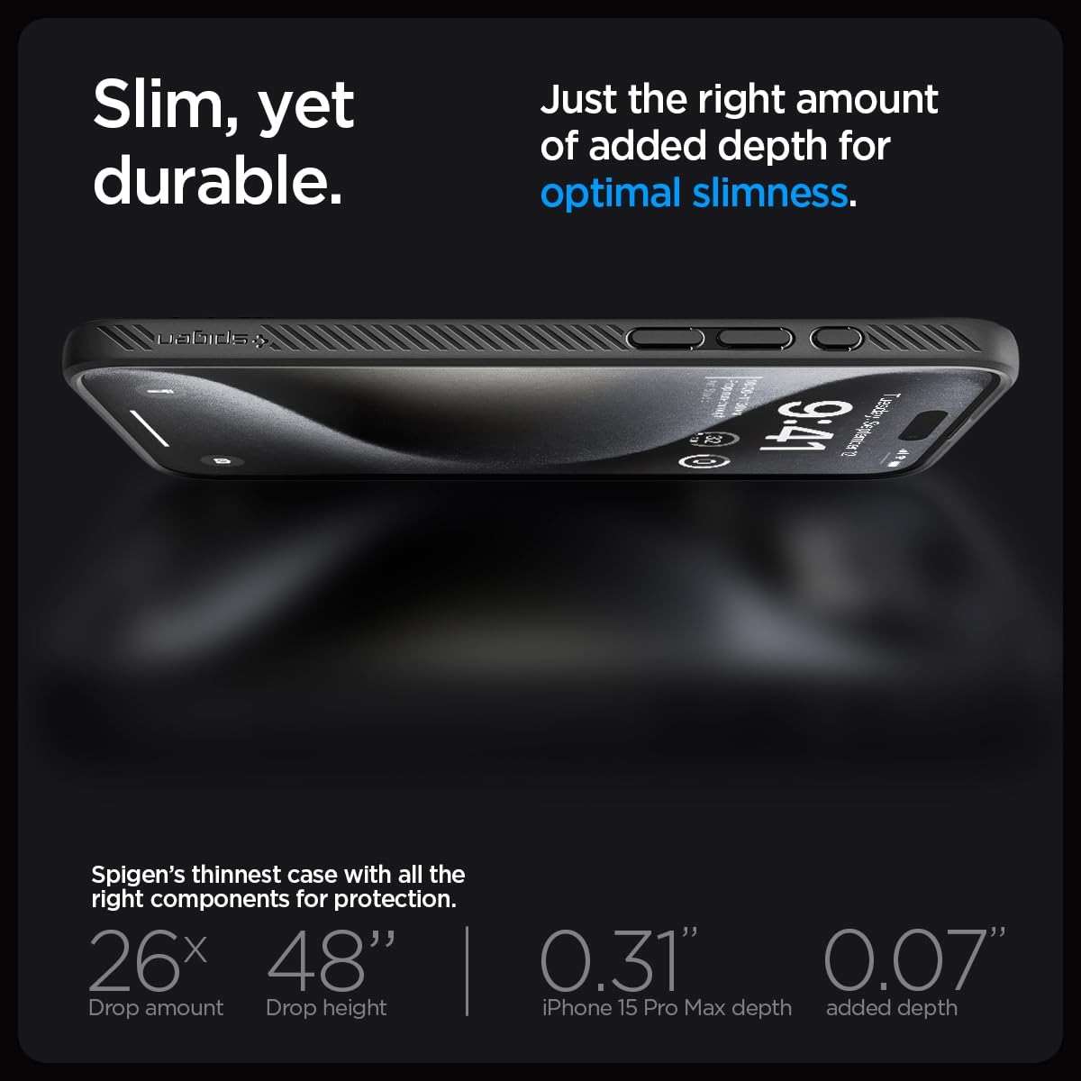 Spigen Liquid Air Designed for iPhone 15 Pro Max Case (2023) [Military-Grade Protection] - Matte Black - Image 6