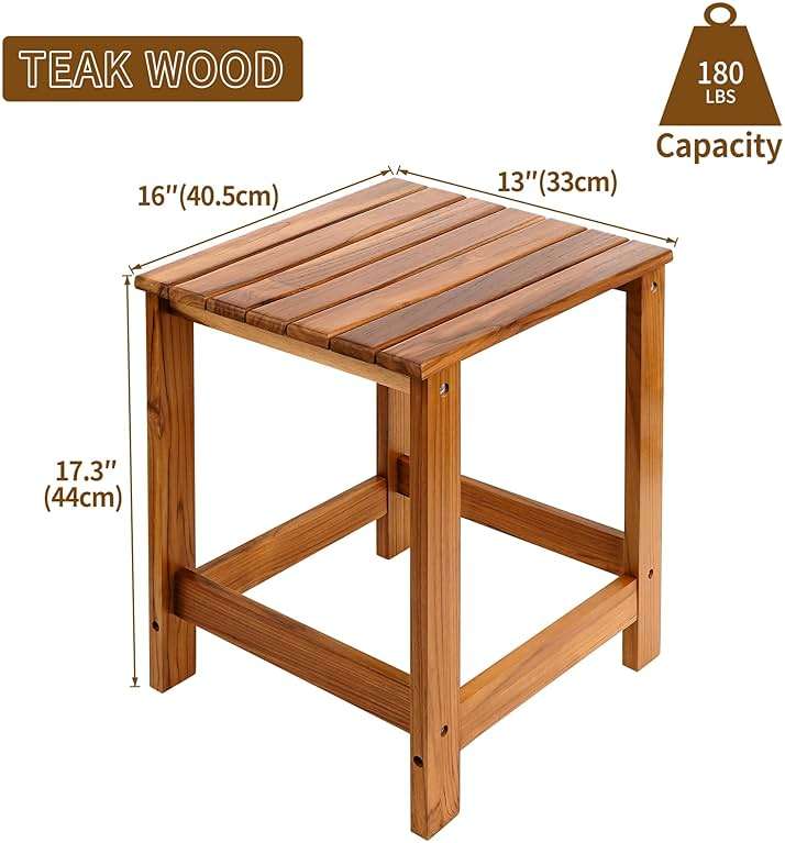 Utoplike Teak Outdoor Side Table for Patio, Pool Coffee Accent Table, Wood End Tables for Garden, Backyard, Bed, Living Room, Couch - Image 3