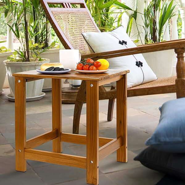 Utoplike Teak Outdoor Side Table for Patio, Pool Coffee Accent Table, Wood End Tables for Garden, Backyard, Bed, Living Room, Couch - Image 4