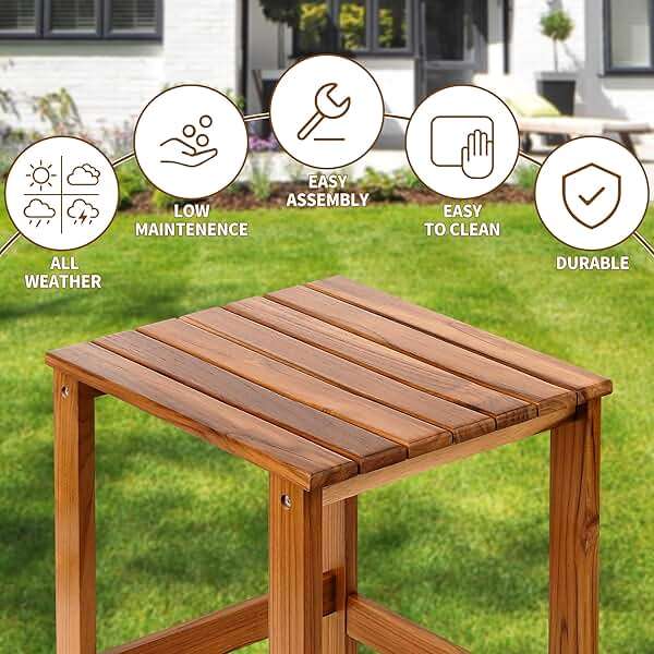 Utoplike Teak Outdoor Side Table for Patio, Pool Coffee Accent Table, Wood End Tables for Garden, Backyard, Bed, Living Room, Couch - Image 6