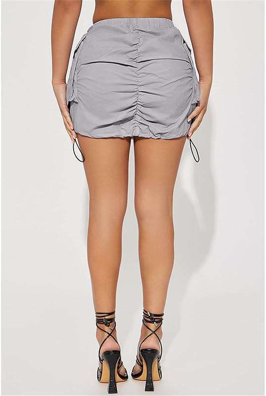Womens Cargo Skirt Y2K - Casual Summer High Waisted Bodycon Pencil Ruched Mini Skirts Side Drawstring and Pockets - Image 6