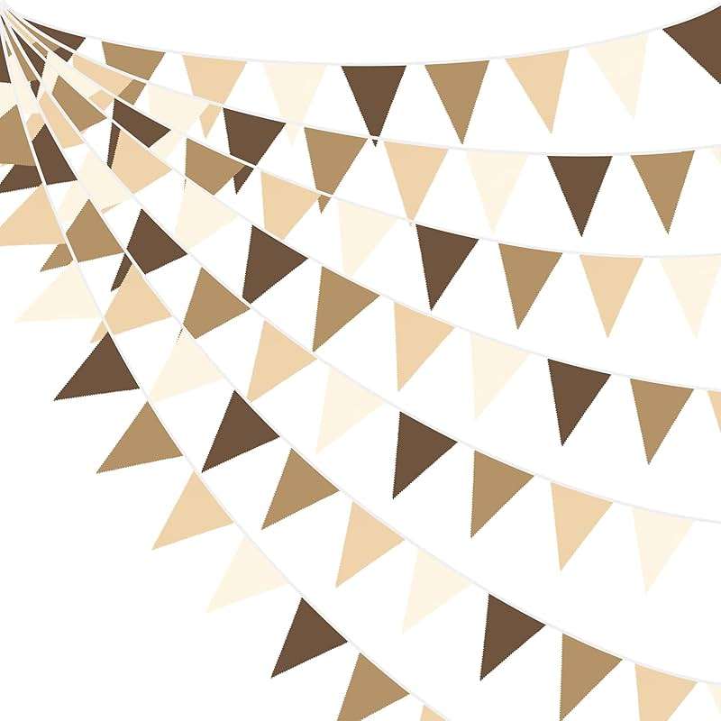32Ft Brown Party Decorations Brown Pennant Banner Fabric Triangle Flag Bunting Garland Streamers for Woodland Teddy Bear Baby Shower Jungle Safari Birthday Home Outdoor Garden Decor - Image 1
