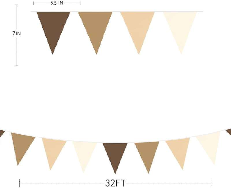 32Ft Brown Party Decorations Brown Pennant Banner Fabric Triangle Flag Bunting Garland Streamers for Woodland Teddy Bear Baby Shower Jungle Safari Birthday Home Outdoor Garden Decor - Image 3