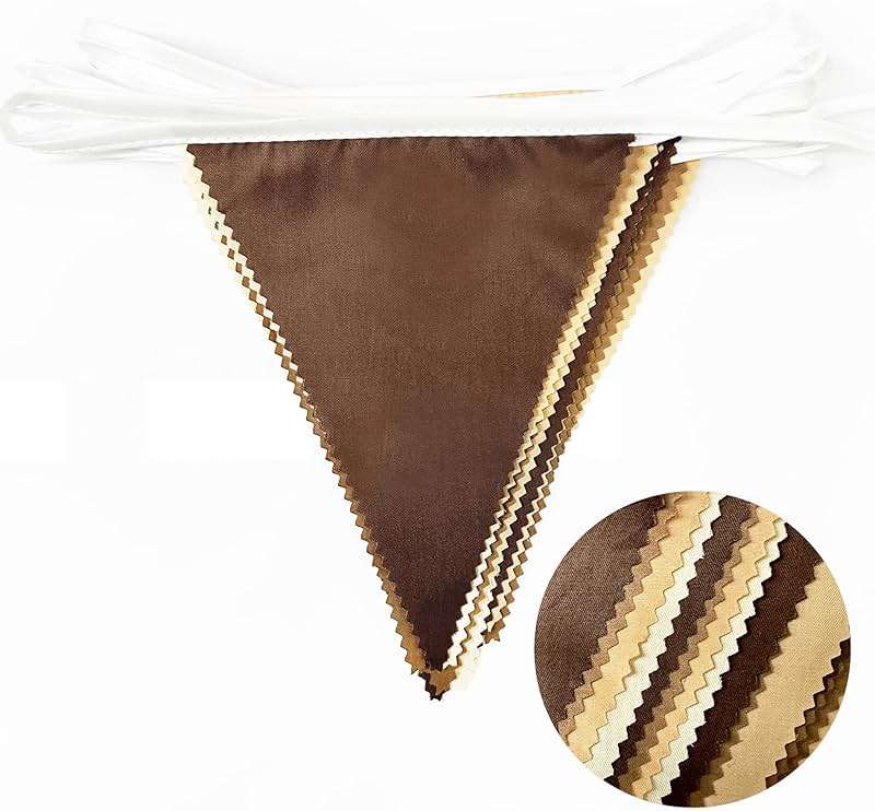 32Ft Brown Party Decorations Brown Pennant Banner Fabric Triangle Flag Bunting Garland Streamers for Woodland Teddy Bear Baby Shower Jungle Safari Birthday Home Outdoor Garden Decor - Image 4