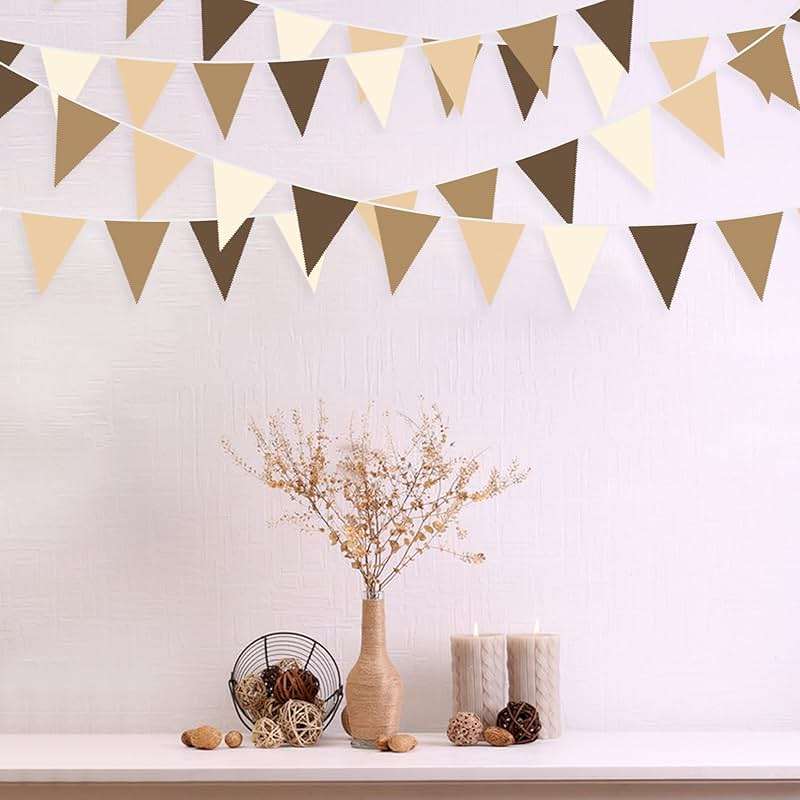 32Ft Brown Party Decorations Brown Pennant Banner Fabric Triangle Flag Bunting Garland Streamers for Woodland Teddy Bear Baby Shower Jungle Safari Birthday Home Outdoor Garden Decor - Image 5