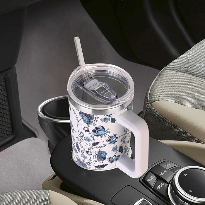 SYACOT 40 oz Tumbler with Handle and Straw Stainless Steel Insulated Tumbler Leak Proof Lid and Straw Lid Reusable Travel Mug Coffee Mug Cup Dishwasher Safe Keep Drinks Cold and Hot (Ceramics) - Image 2