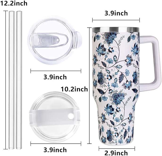 SYACOT 40 oz Tumbler with Handle and Straw Stainless Steel Insulated Tumbler Leak Proof Lid and Straw Lid Reusable Travel Mug Coffee Mug Cup Dishwasher Safe Keep Drinks Cold and Hot (Ceramics) - Image 3