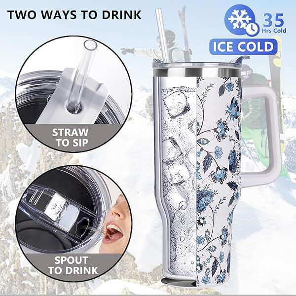SYACOT 40 oz Tumbler with Handle and Straw Stainless Steel Insulated Tumbler Leak Proof Lid and Straw Lid Reusable Travel Mug Coffee Mug Cup Dishwasher Safe Keep Drinks Cold and Hot (Ceramics) - Image 4