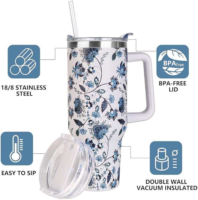 SYACOT 40 oz Tumbler with Handle and Straw Stainless Steel Insulated Tumbler Leak Proof Lid and Straw Lid Reusable Travel Mug Coffee Mug Cup Dishwasher Safe Keep Drinks Cold and Hot (Ceramics) - Image 5