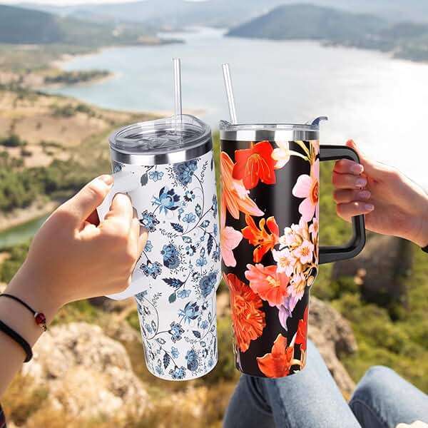 SYACOT 40 oz Tumbler with Handle and Straw Stainless Steel Insulated Tumbler Leak Proof Lid and Straw Lid Reusable Travel Mug Coffee Mug Cup Dishwasher Safe Keep Drinks Cold and Hot (Ceramics) - Image 6