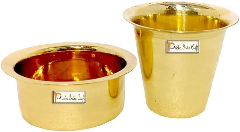 Prisha India Craft Brass Dawara Tumbler| Dabara|Tumbler for Serving Filter Coffee/Tea, Golden Color Cup Set - Image 5