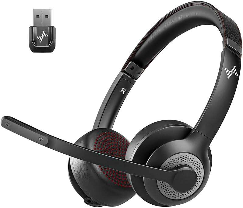 JIAMQISHI Wireless Headset with Mic for Work, Bluetooth V5.2 Headphones with AI Noise Cancelling Microphone, USB Dongle, Clear Calls & Mic Mute, for Laptop, PC, iPhone & Android Phones - Image 1