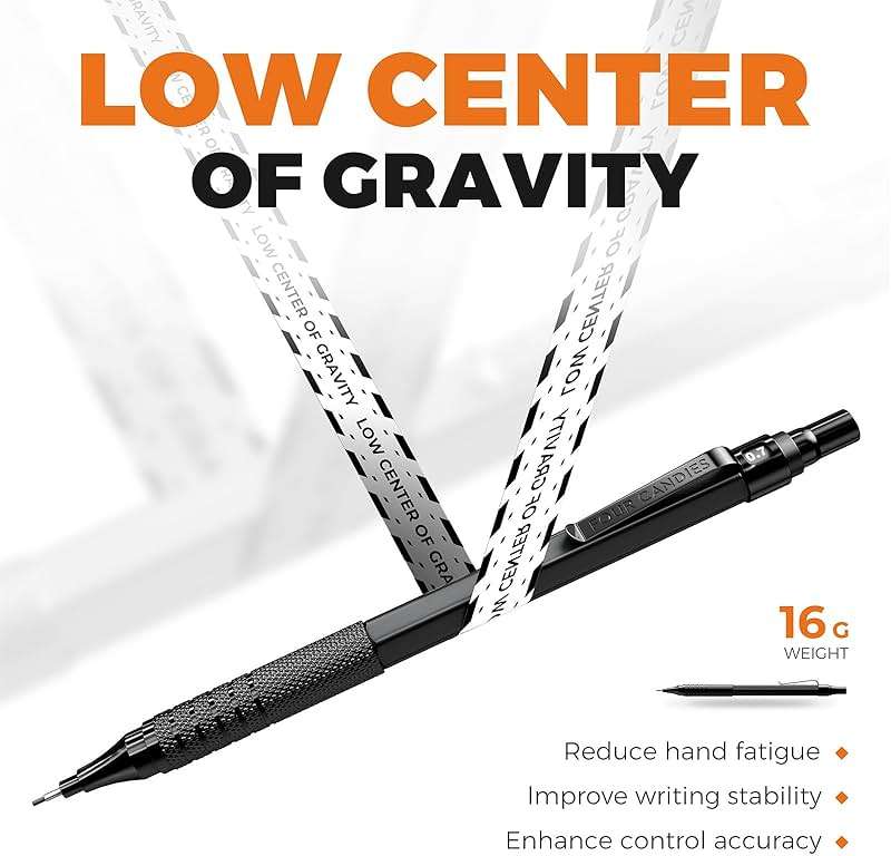 Four Candies 4PCS 0.5mm & 0.7 mm Metal Mechanical Pencils Set, 480PCS Lead Refills, 12 Erasers, Cool Lead Pencil with Case for School Writing, Sketching, Technical Work, Art Projects, Black & Silver - Image 6