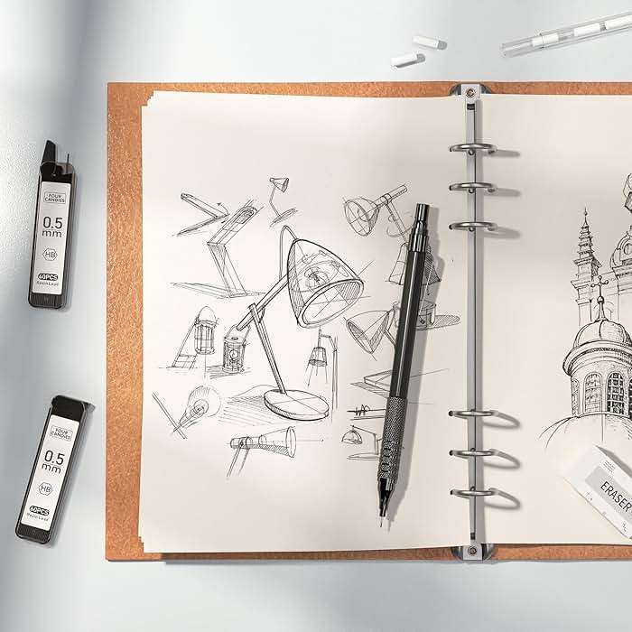 Four Candies 4PCS 0.5mm & 0.7 mm Metal Mechanical Pencils Set, 480PCS Lead Refills, 12 Erasers, Cool Lead Pencil with Case for School Writing, Sketching, Technical Work, Art Projects, Black & Silver - Image 8