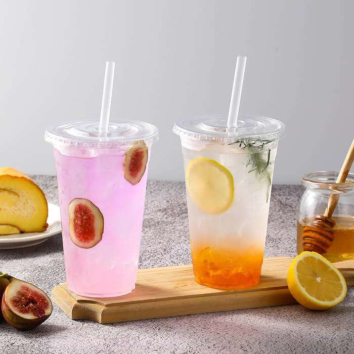 AOZITA [100 Sets] 16 oz Clear Plastic Cups With Lids and Straws, Disposable Cups With Lids for Iced Coffee, Smoothie, Milkshake and Cold Drinks (New-16-100) - Image 2