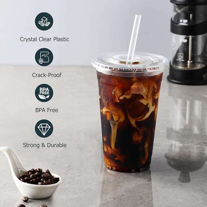 AOZITA [100 Sets] 16 oz Clear Plastic Cups With Lids and Straws, Disposable Cups With Lids for Iced Coffee, Smoothie, Milkshake and Cold Drinks (New-16-100) - Image 4