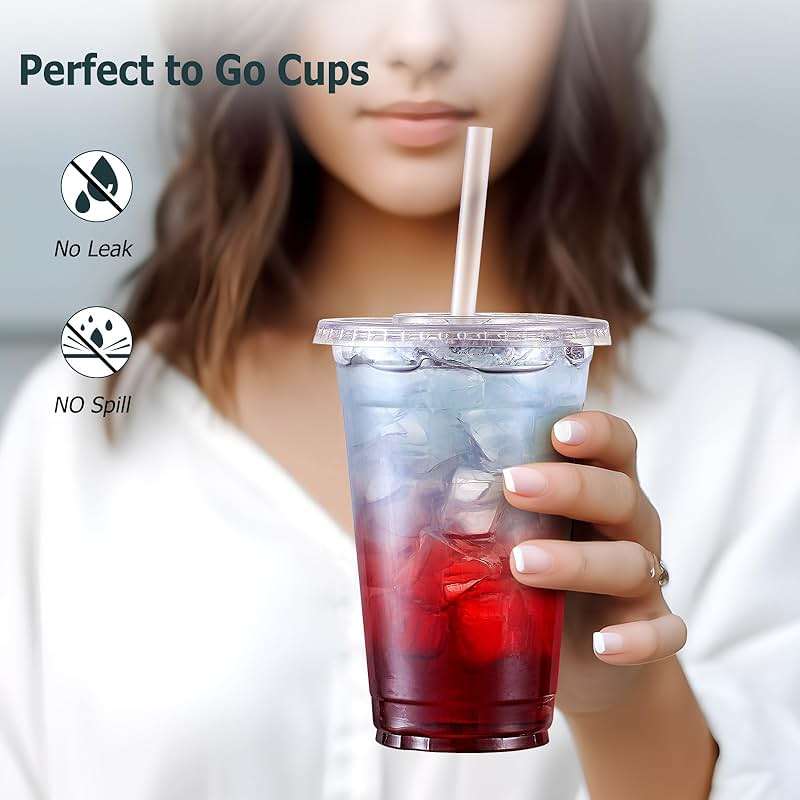 AOZITA [100 Sets] 16 oz Clear Plastic Cups With Lids and Straws, Disposable Cups With Lids for Iced Coffee, Smoothie, Milkshake and Cold Drinks (New-16-100) - Image 5