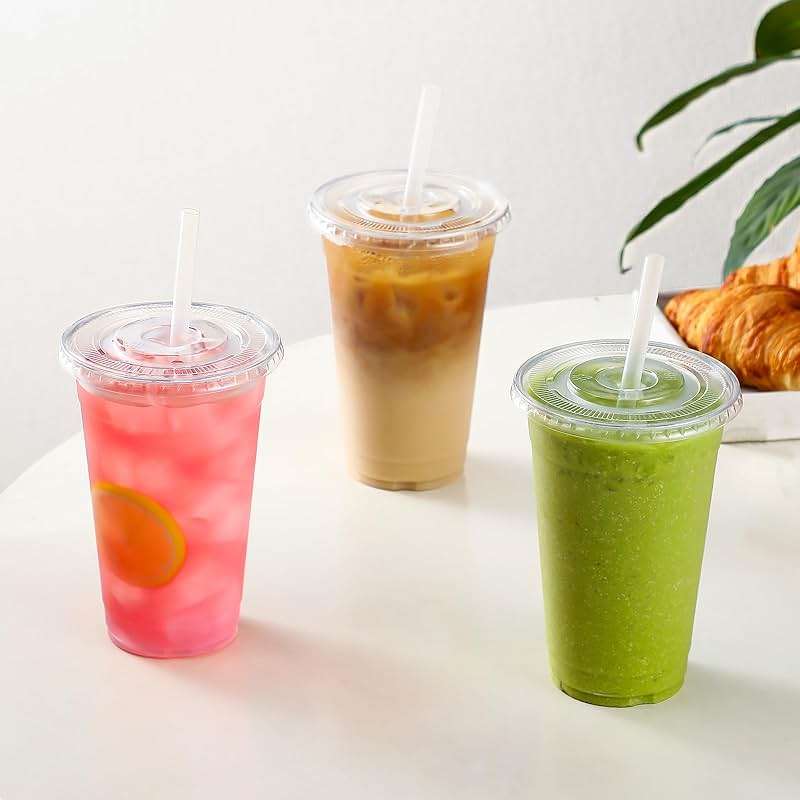 AOZITA [100 Sets] 16 oz Clear Plastic Cups With Lids and Straws, Disposable Cups With Lids for Iced Coffee, Smoothie, Milkshake and Cold Drinks (New-16-100) - Image 7