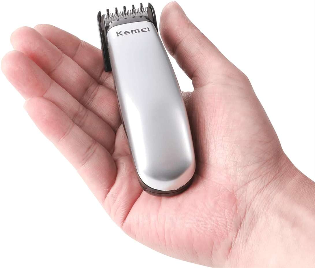 KEMEI Mini Hair Trimmer Compact, Portable Cordless Clipper for Men and Women, Precision Haircut and Shaving Tool Silver, Battery Powered and Travel Friendly - Image 1