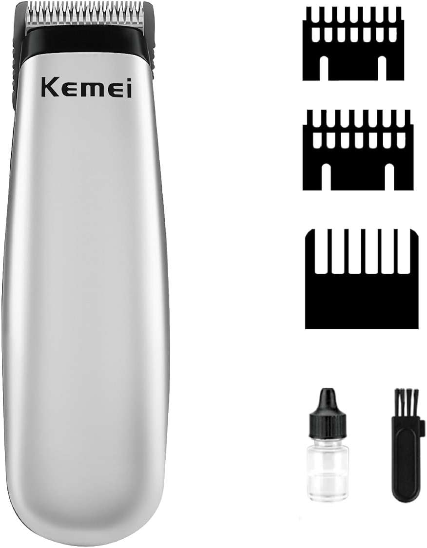 KEMEI Mini Hair Trimmer Compact, Portable Cordless Clipper for Men and Women, Precision Haircut and Shaving Tool Silver, Battery Powered and Travel Friendly - Image 2