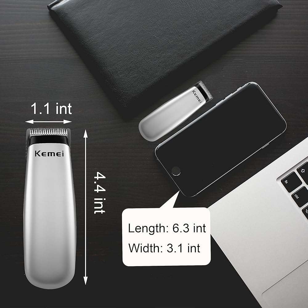 KEMEI Mini Hair Trimmer Compact, Portable Cordless Clipper for Men and Women, Precision Haircut and Shaving Tool Silver, Battery Powered and Travel Friendly - Image 3