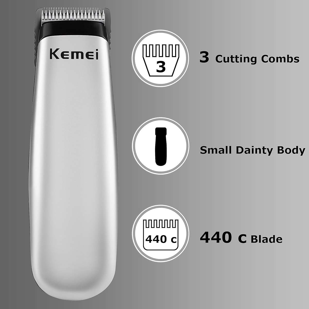 KEMEI Mini Hair Trimmer Compact, Portable Cordless Clipper for Men and Women, Precision Haircut and Shaving Tool Silver, Battery Powered and Travel Friendly - Image 4