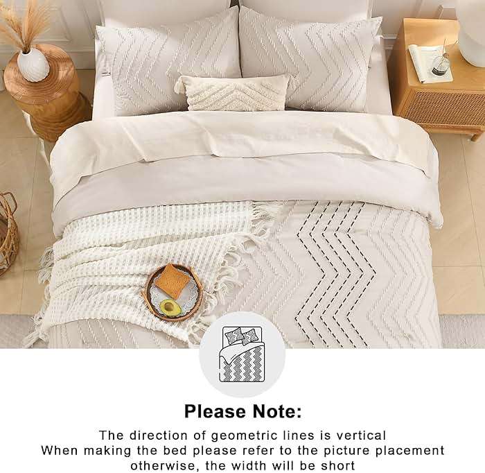 Andency Queen Comforter Set Beige, Comforters Queen Size Boho Cream Soft Warm Tufted Neutral Bedding Comforter Sets for Queen Bed, 3 Pieces Aesthetic Chevron Farmhouse Cute Bohemian Textured Bed Set - Image 5
