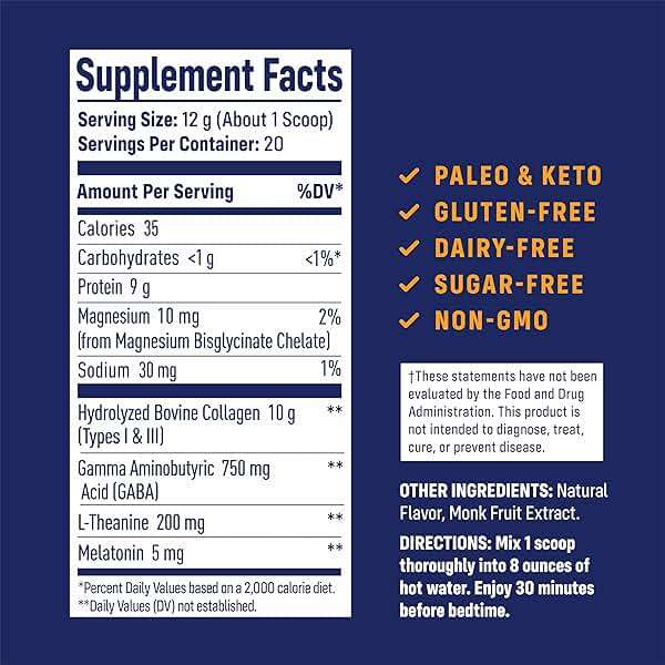 NativePath Collagen PM - Honey Chamomile Nighttime Collagen Peptides Powder with Magnesium, GABA, L-Theanine and Melatonin - 20 Servings - Image 2