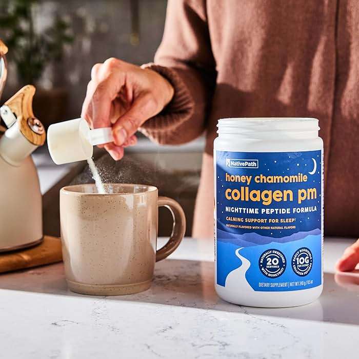 NativePath Collagen PM - Honey Chamomile Nighttime Collagen Peptides Powder with Magnesium, GABA, L-Theanine and Melatonin - 20 Servings - Image 6