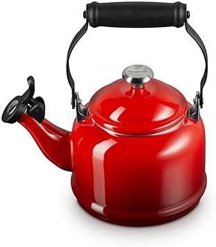 Le Creuset Enamel On Steel Demi Tea Kettle with Metal Finishes, 1.25 qt., Cerise - Image 1
