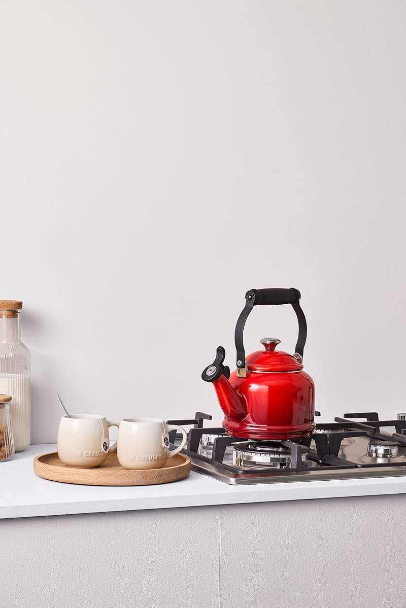 Le Creuset Enamel On Steel Demi Tea Kettle with Metal Finishes, 1.25 qt., Cerise - Image 2