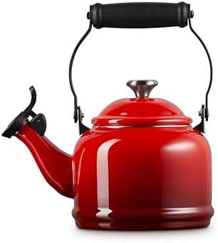 Le Creuset Enamel On Steel Demi Tea Kettle with Metal Finishes, 1.25 qt., Cerise - Image 5