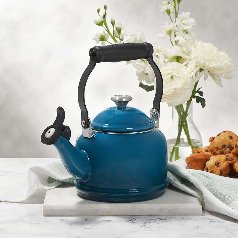 Le Creuset Enamel On Steel Demi Tea Kettle with Metal Finishes, 1.25 qt., Cerise - Image 6