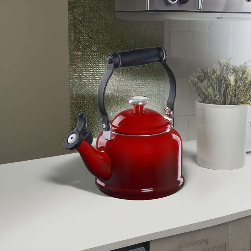 Le Creuset Enamel On Steel Demi Tea Kettle with Metal Finishes, 1.25 qt., Cerise - Image 8