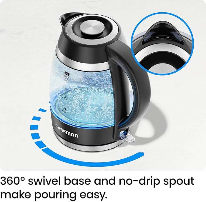 Chefman Electric Kettle, 1.8L 1500W, Hot Water Boiler, Removable Lid for Easy Cleaning, Auto Shut Off, Boil-Dry Protection, Stainless Steel Filter, BPA Free, Borosilicate Glass Electric Tea Kettle - Image 6