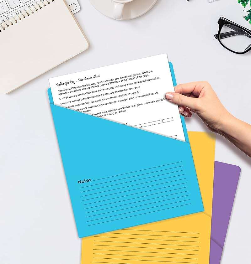 Better Office Products Lined Vertical Slash Pocket File Folders, 25 Pack, 5 Assorted Colors, Letter Size Slash File Jacket with Notes on Front & Back, Half Pocket File Folders - Image 2