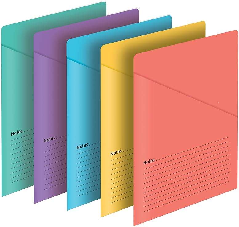 Better Office Products Lined Vertical Slash Pocket File Folders, 25 Pack, 5 Assorted Colors, Letter Size Slash File Jacket with Notes on Front & Back, Half Pocket File Folders - Image 6